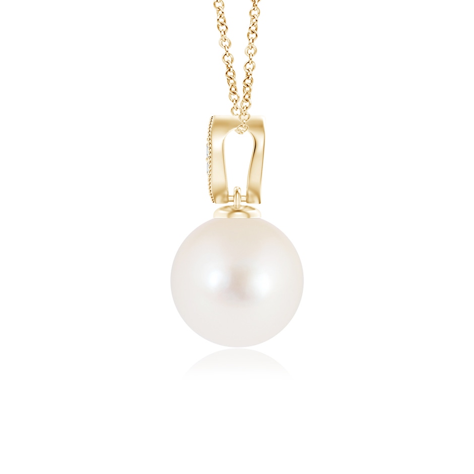 8mm AAA Freshwater Pearl Pendant with Diamond Leaf Bale in Yellow Gold product image