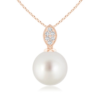 10mm AAA South Sea Cultured Pearl Pendant with Diamond Leaf Bale in Rose Gold