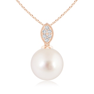 10mm AAAA South Sea Cultured Pearl Pendant with Diamond Leaf Bale in Rose Gold