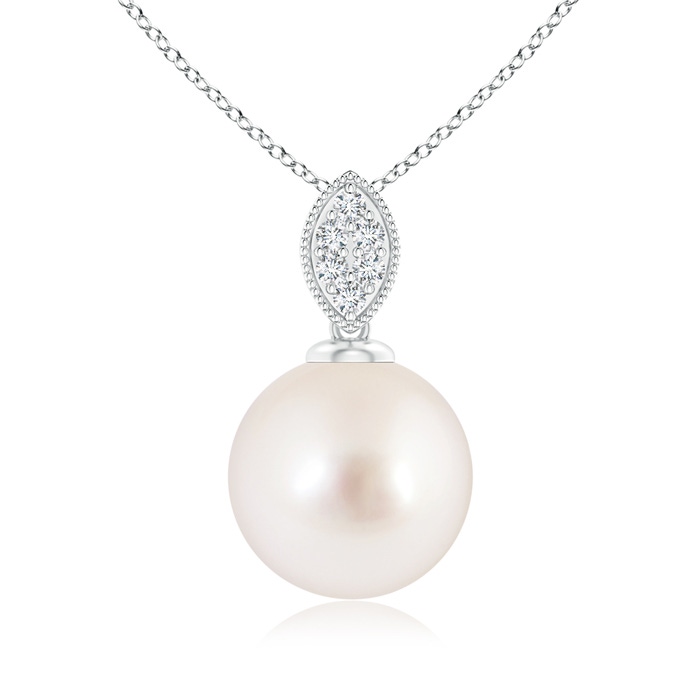 10mm AAAA South Sea Cultured Pearl Pendant with Diamond Leaf Bale in S999 Silver