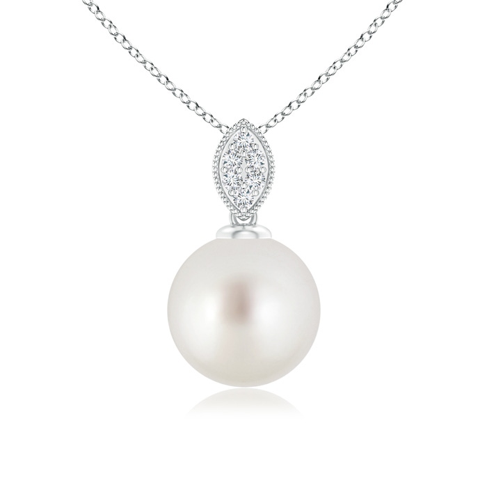 9mm AAA South Sea Cultured Pearl Pendant with Diamond Leaf Bale in White Gold