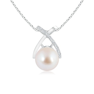 8mm AAA Akoya Cultured Pearl Criss Cross Pendant with Diamonds in White Gold