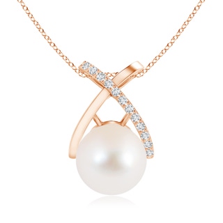 10mm AAA Freshwater Cultured Pearl Criss Cross Pendant with Diamonds in Rose Gold
