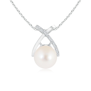 8mm AAA Freshwater Cultured Pearl Criss Cross Pendant with Diamonds in White Gold