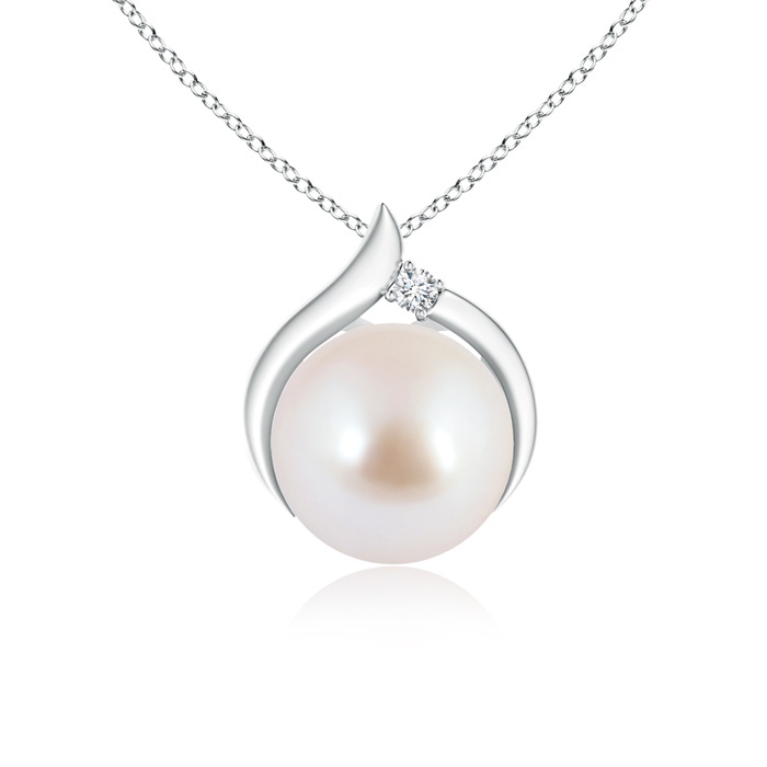 8mm AAA Japanese Akoya Pearl Solitaire Pendant with Diamond in 9K White Gold 