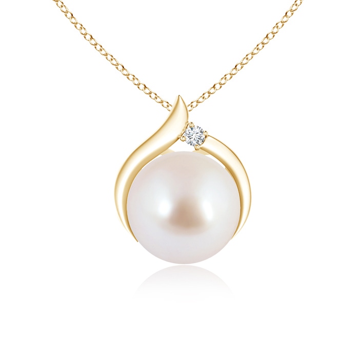 8mm AAA Japanese Akoya Pearl Solitaire Pendant with Diamond in 9K Yellow Gold 