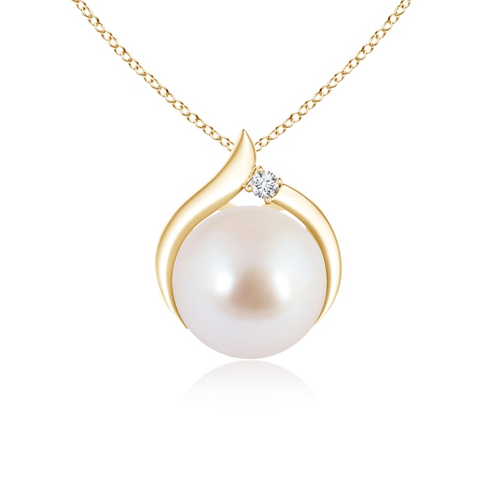 8mm AAA Japanese Akoya Pearl Solitaire Pendant with Diamond in 9K Yellow Gold