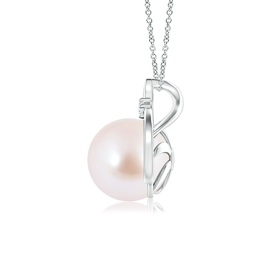 8mm AAA Japanese Akoya Pearl Solitaire Pendant with Diamond in S999 Silver side-1