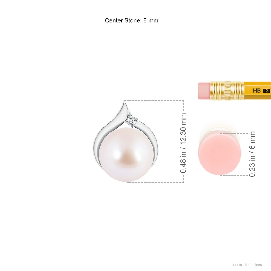 8mm AAA Japanese Akoya Pearl Solitaire Pendant with Diamond in S999 Silver ruler