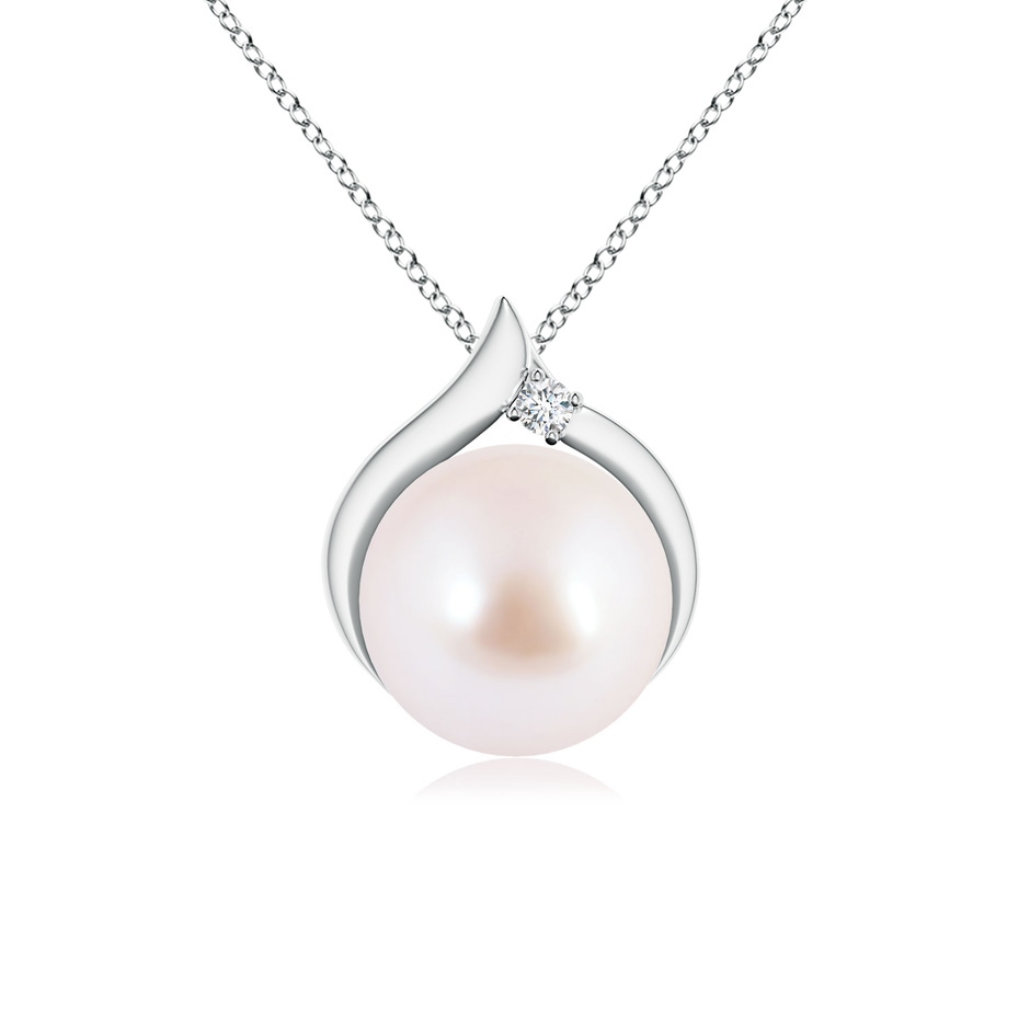 8mm AAA Japanese Akoya Pearl Solitaire Pendant with Diamond in White Gold 