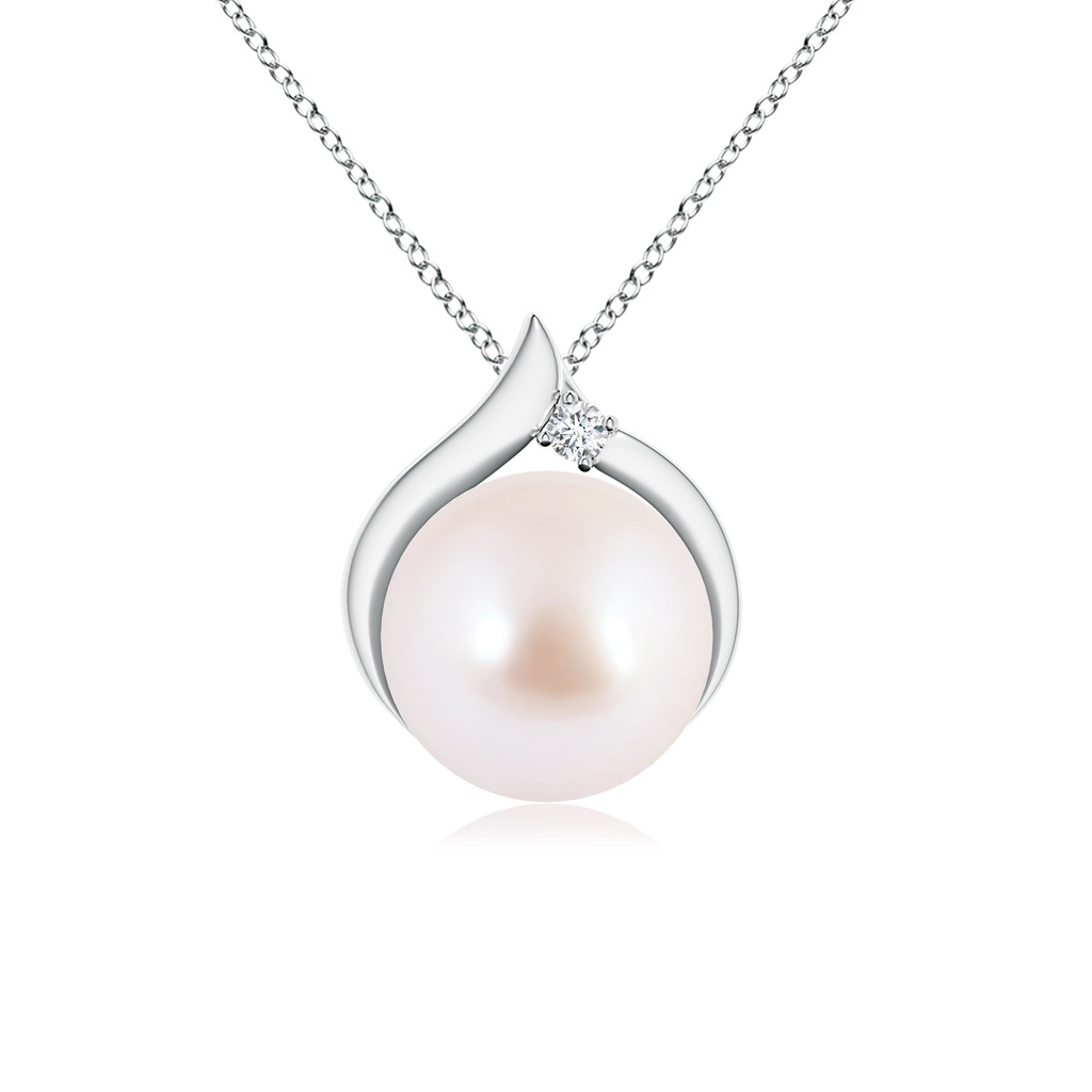 8mm AAA Japanese Akoya Pearl Solitaire Pendant with Diamond in White Gold