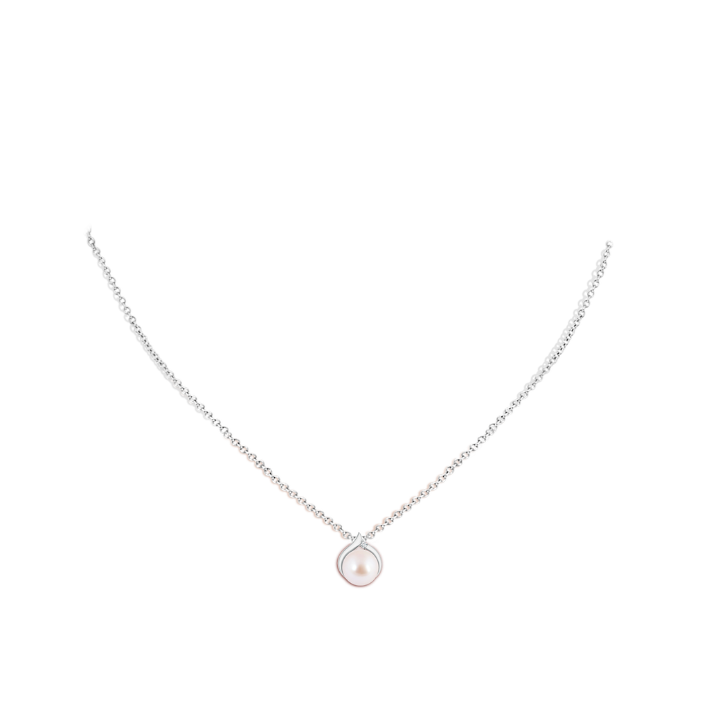 8mm AAA Japanese Akoya Pearl Solitaire Pendant with Diamond in White Gold Body-Neck