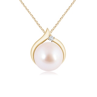 8mm AAA Japanese Akoya Pearl Solitaire Pendant with Diamond in Yellow Gold