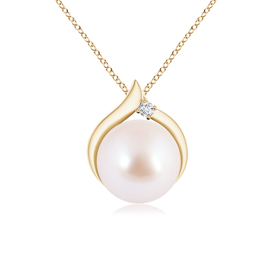 8mm AAA Japanese Akoya Pearl Solitaire Pendant with Diamond in Yellow Gold 