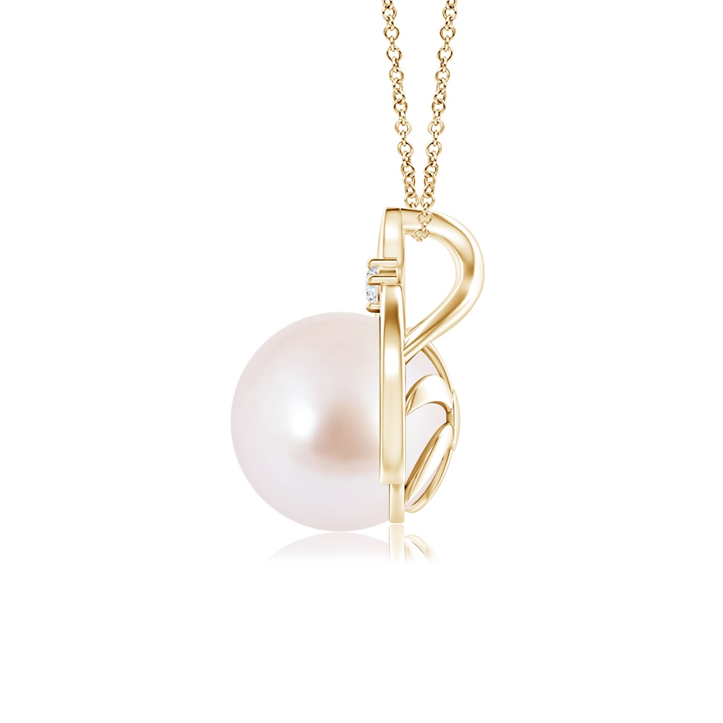 8mm AAA Japanese Akoya Pearl Solitaire Pendant with Diamond in Yellow Gold - side_1