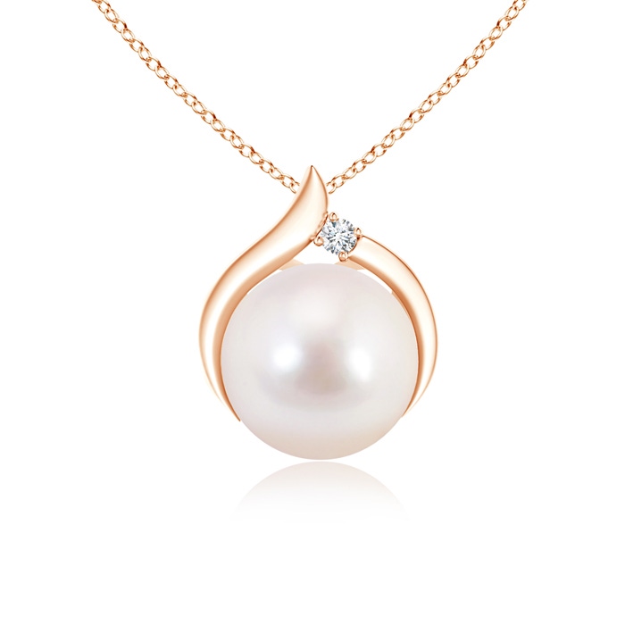 8mm AAAA Japanese Akoya Pearl Solitaire Pendant with Diamond in 9K Rose Gold 