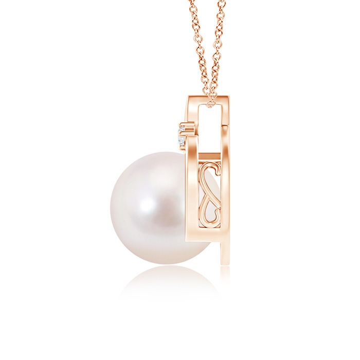 8mm AAAA Japanese Akoya Pearl Solitaire Pendant with Diamond in 9K Rose Gold product image