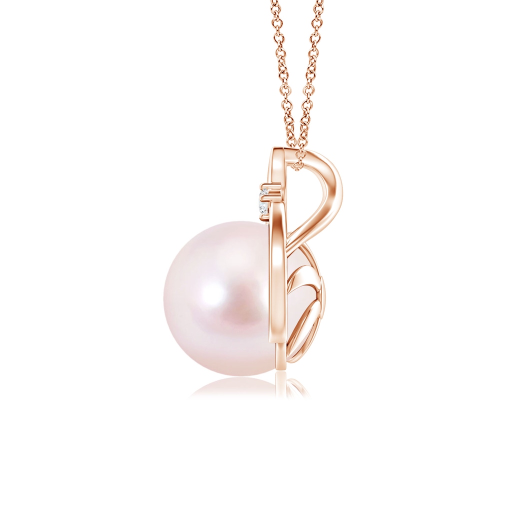 8mm AAAA Japanese Akoya Pearl Solitaire Pendant with Diamond in Rose Gold Side-1