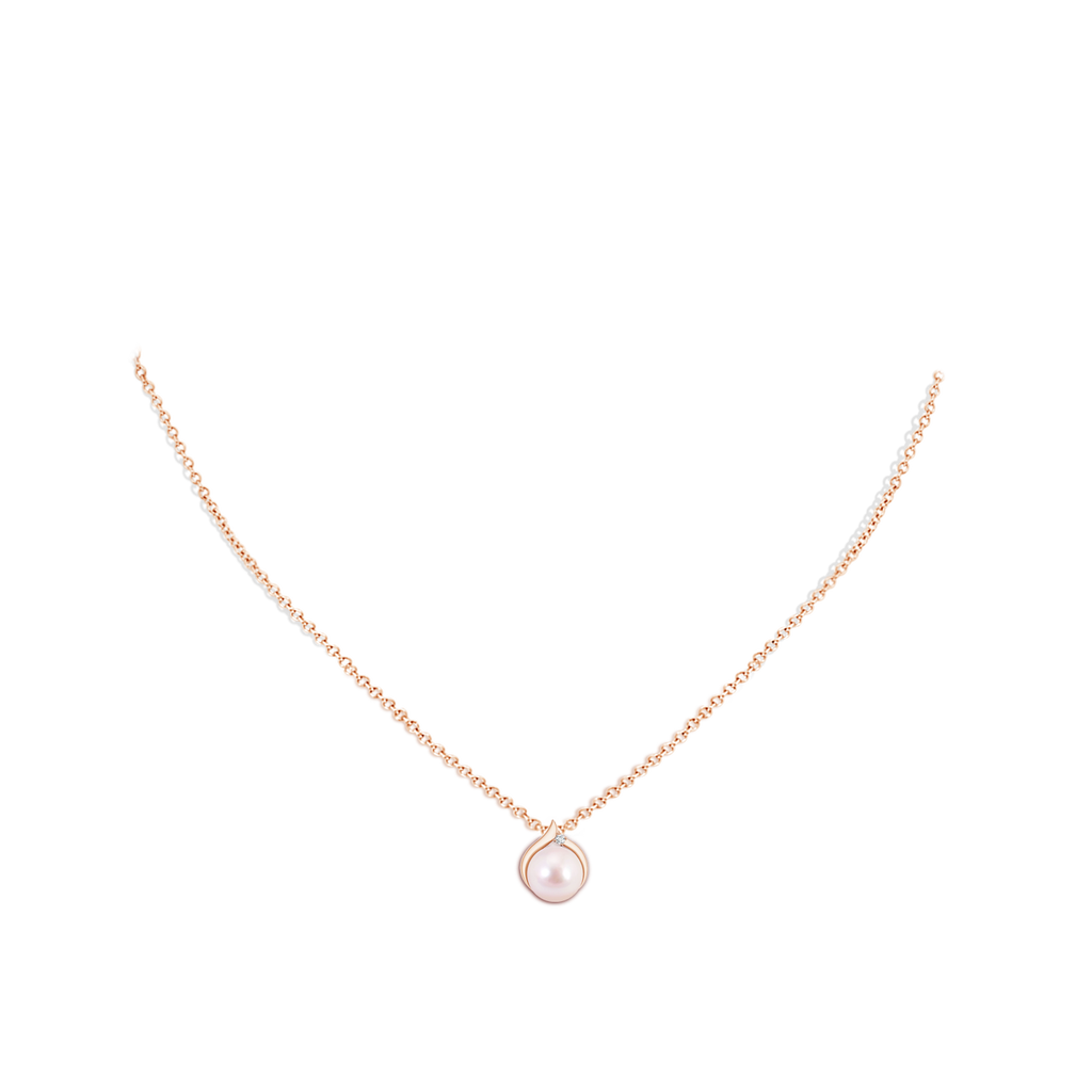 8mm AAAA Japanese Akoya Pearl Solitaire Pendant with Diamond in Rose Gold Body-Neck