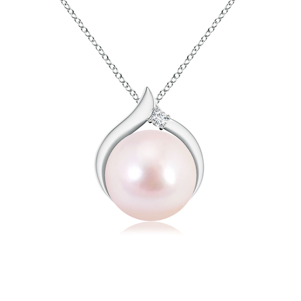 8mm AAAA Japanese Akoya Pearl Solitaire Pendant with Diamond in S999 Silver
