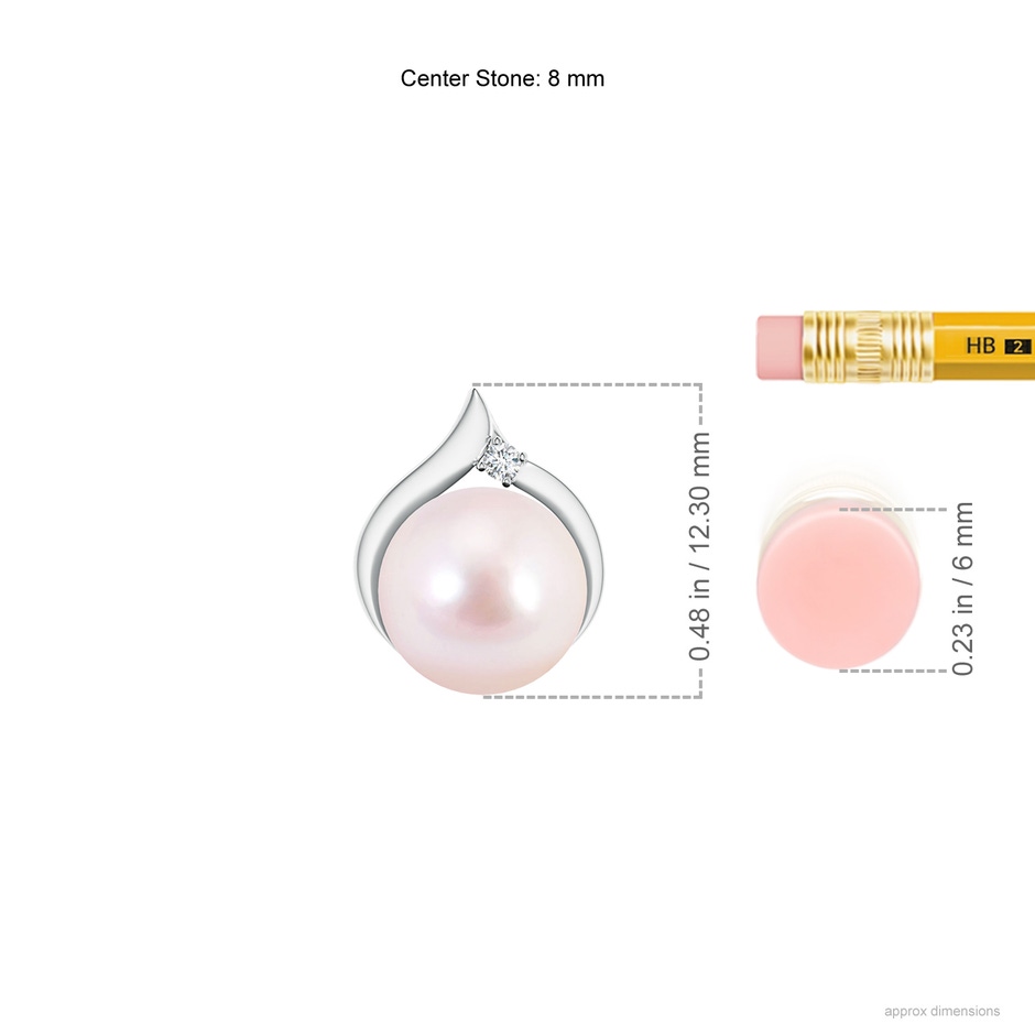 8mm AAAA Japanese Akoya Pearl Solitaire Pendant with Diamond in White Gold ruler