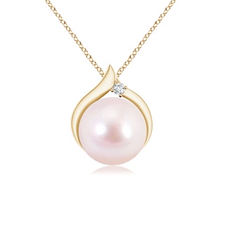 8mm AAAA Japanese Akoya Pearl Solitaire Pendant with Diamond in Yellow Gold