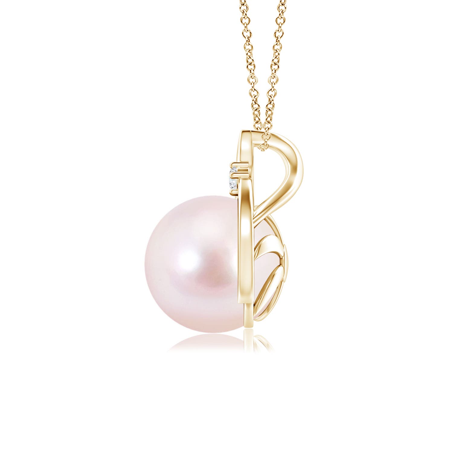 8mm AAAA Japanese Akoya Pearl Solitaire Pendant with Diamond in Yellow Gold - side 2