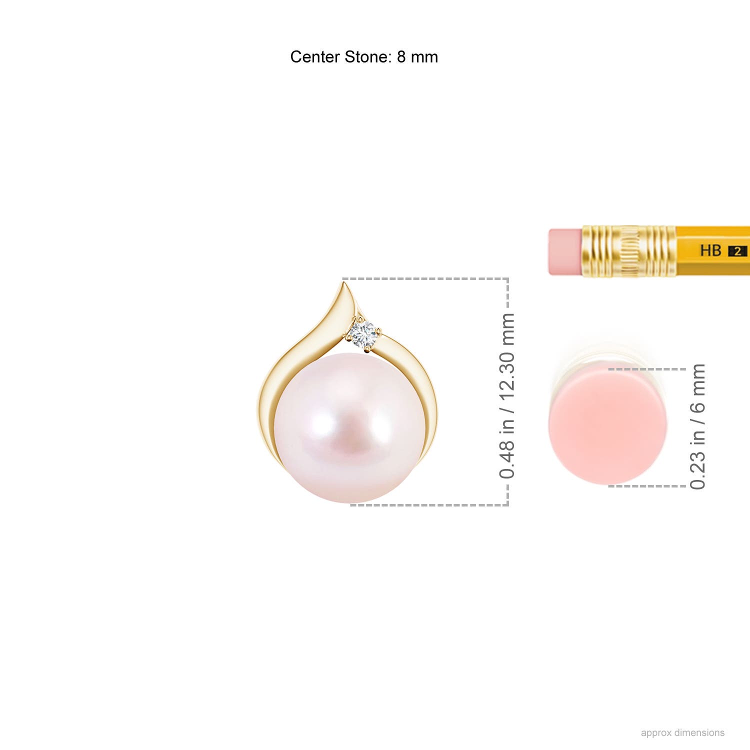 8mm AAAA Japanese Akoya Pearl Solitaire Pendant with Diamond in Yellow Gold - ruler