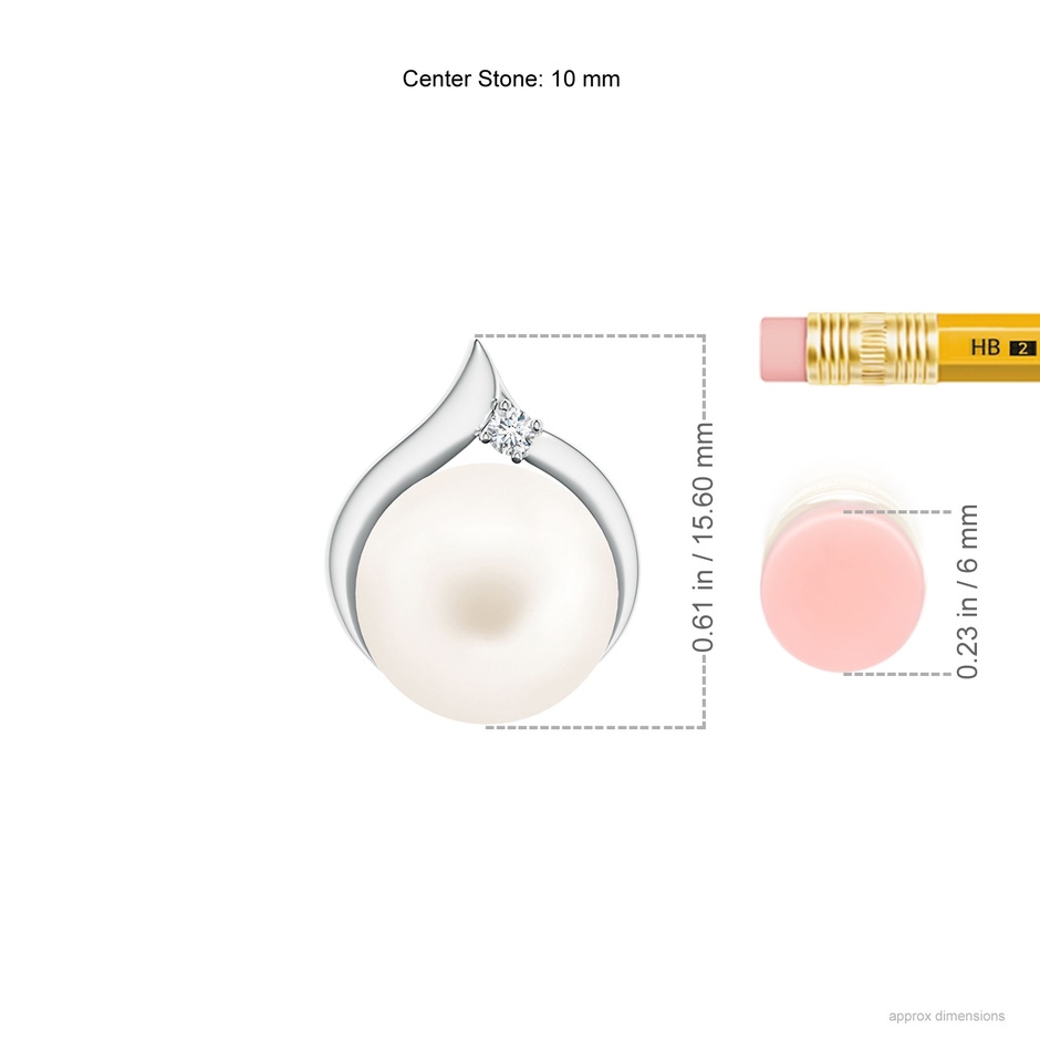 10mm AA Freshwater Pearl Solitaire Pendant with Diamond in S999 Silver ruler