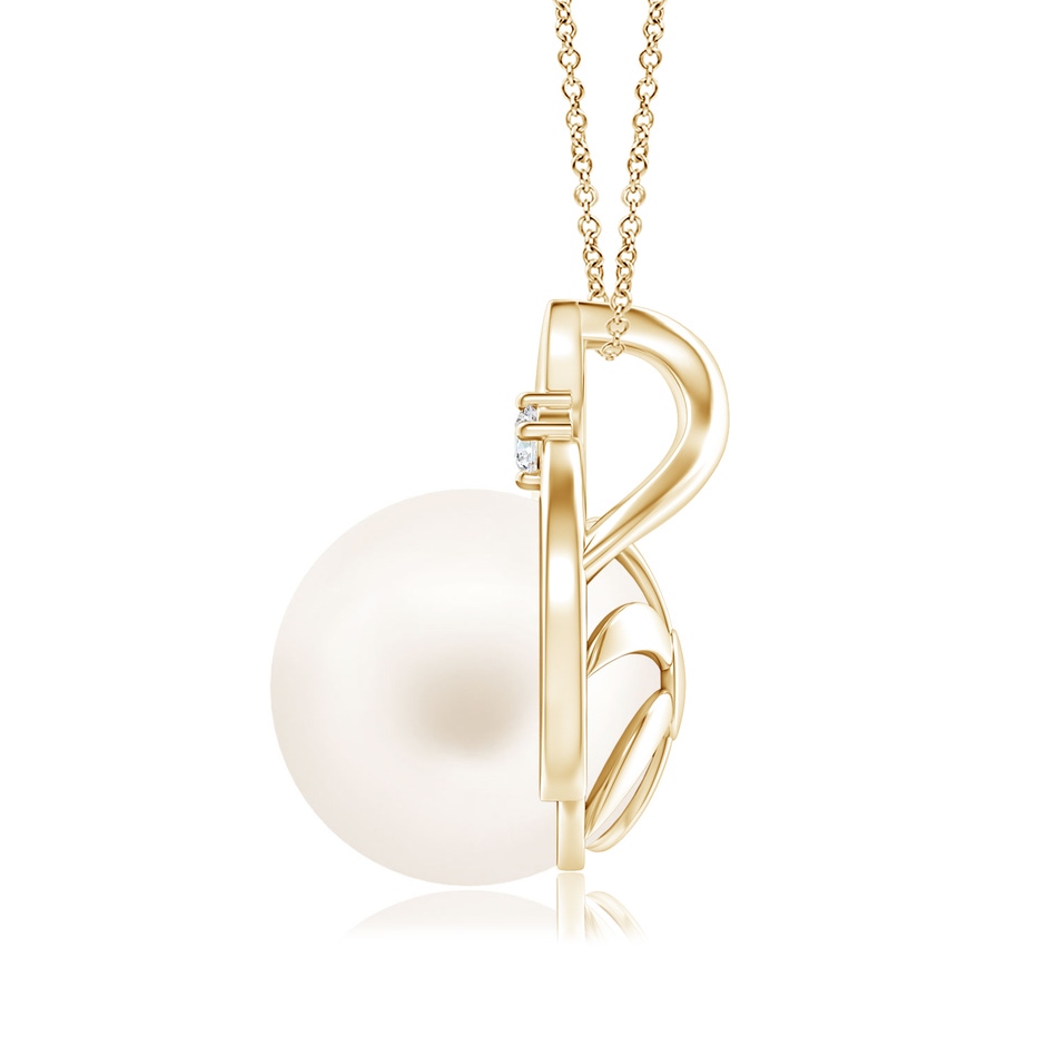 10mm AA Freshwater Pearl Solitaire Pendant with Diamond in Yellow Gold side-1