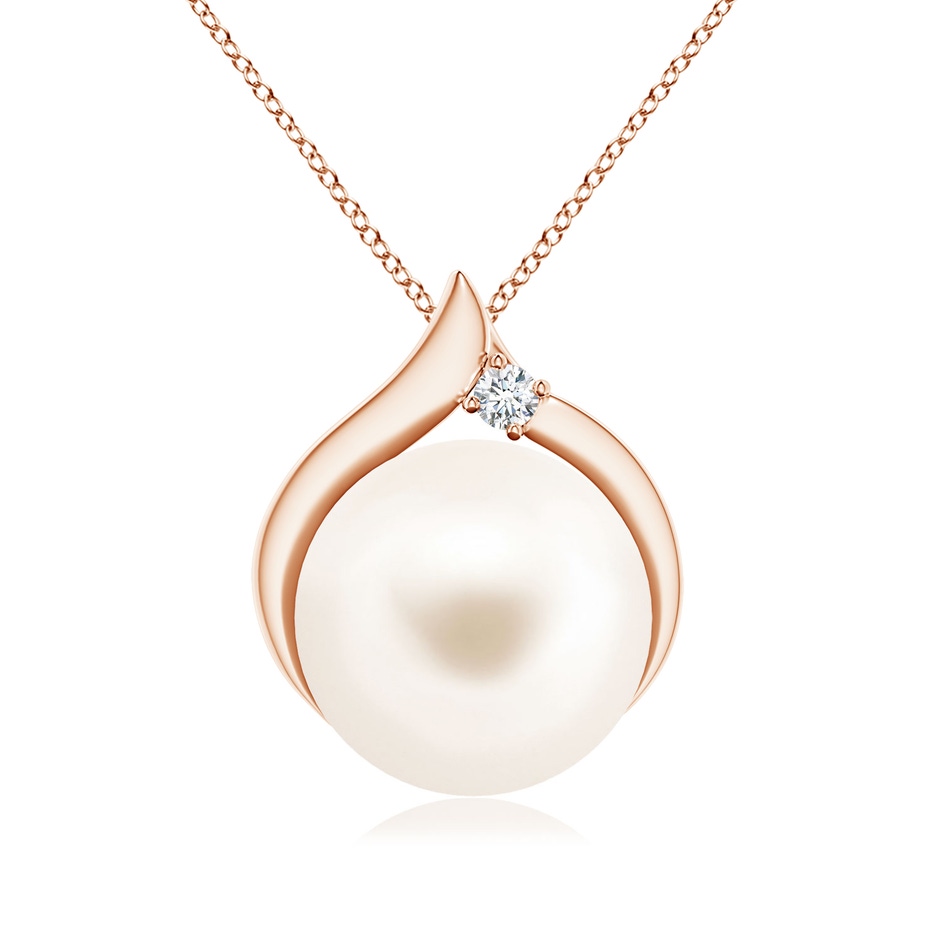 10mm AAA Freshwater Pearl Solitaire Pendant with Diamond in Rose Gold 