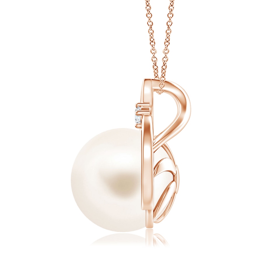 10mm AAA Freshwater Pearl Solitaire Pendant with Diamond in Rose Gold side-1