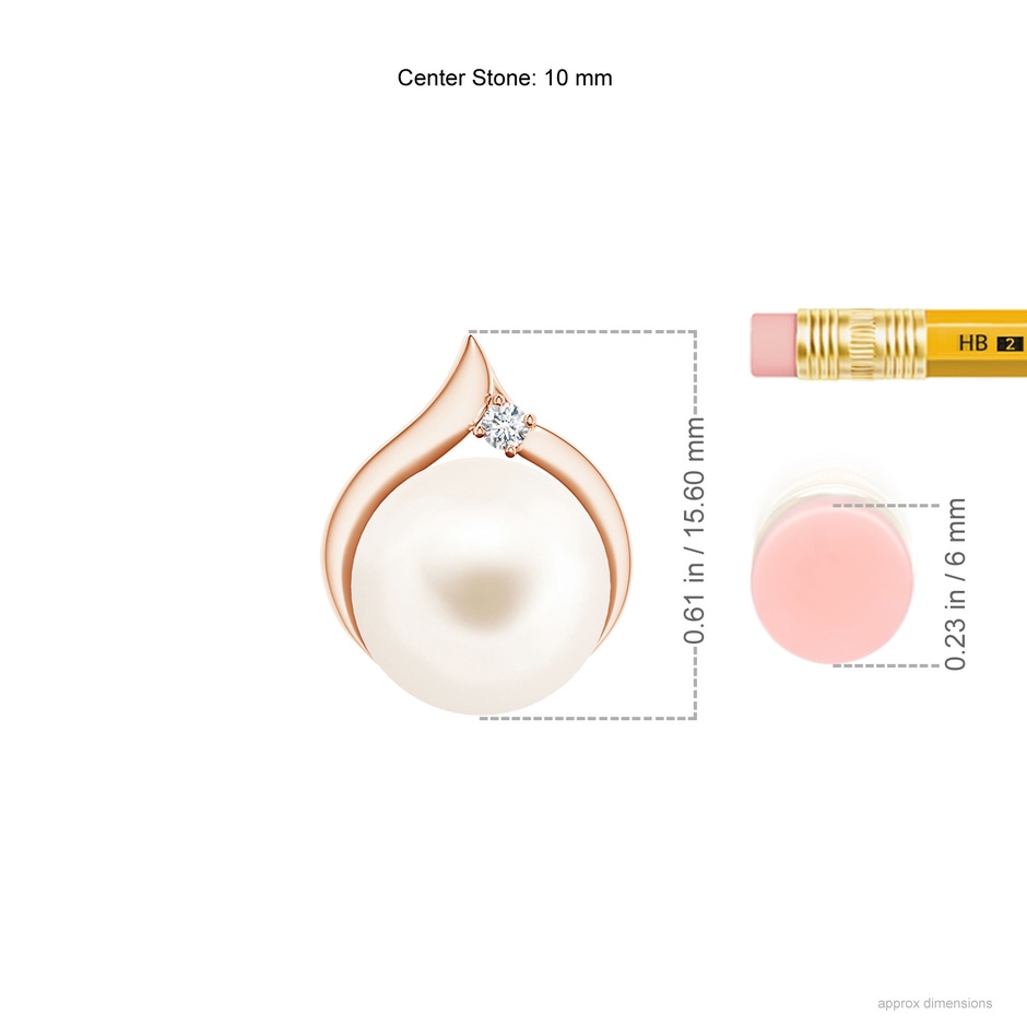 10mm AAA Freshwater Pearl Solitaire Pendant with Diamond in Rose Gold ruler