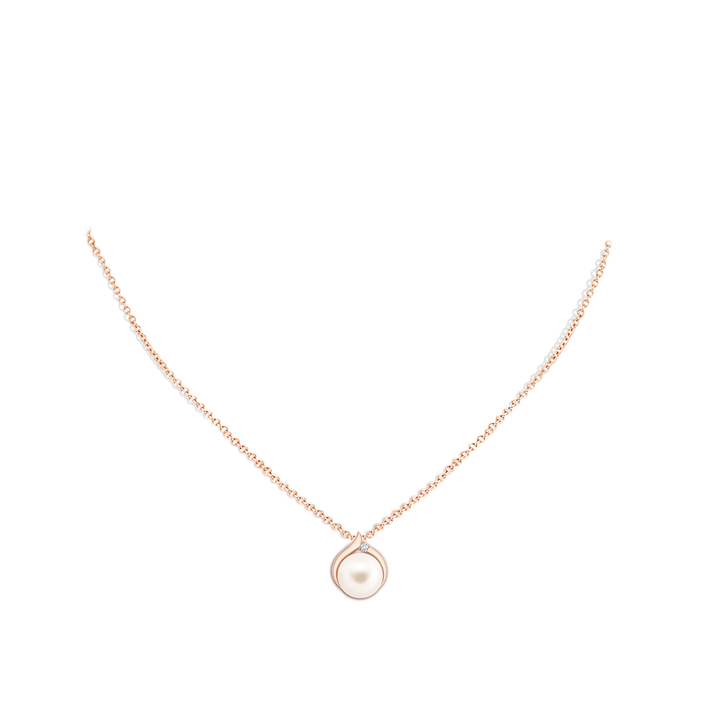 10mm AAA Freshwater Pearl Solitaire Pendant with Diamond in Rose Gold Body-Neck