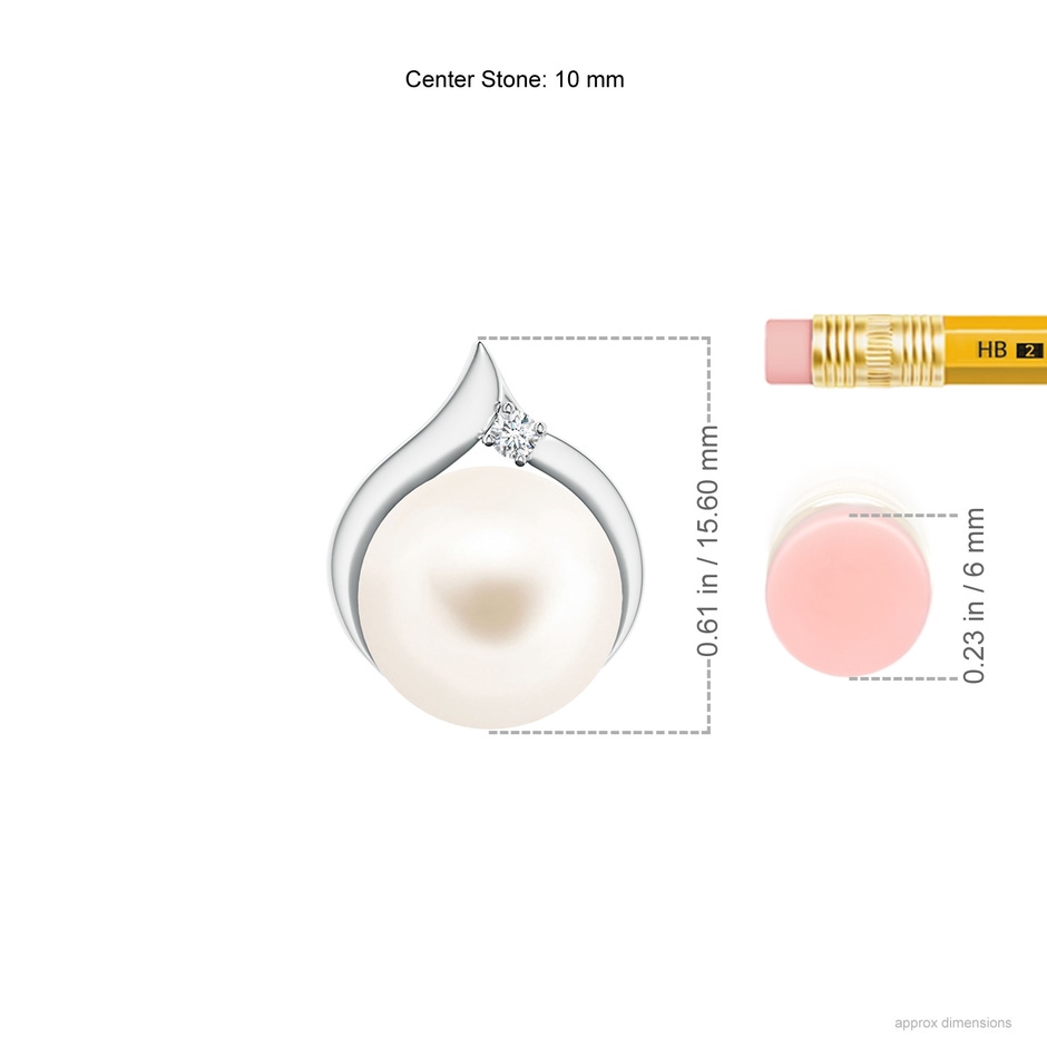 10mm AAA Freshwater Pearl Solitaire Pendant with Diamond in S999 Silver ruler