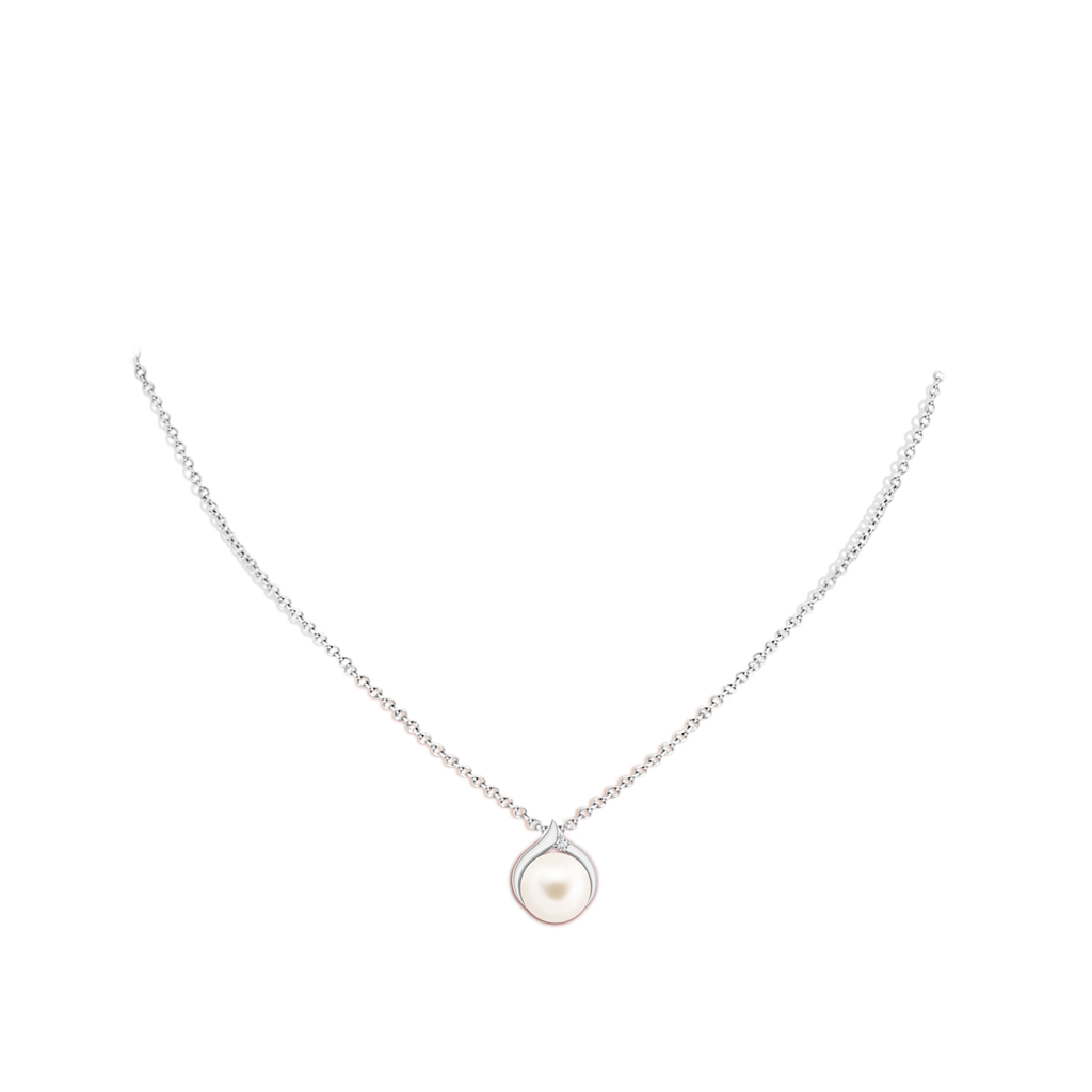 10mm AAA Freshwater Pearl Solitaire Pendant with Diamond in S999 Silver Body-Neck