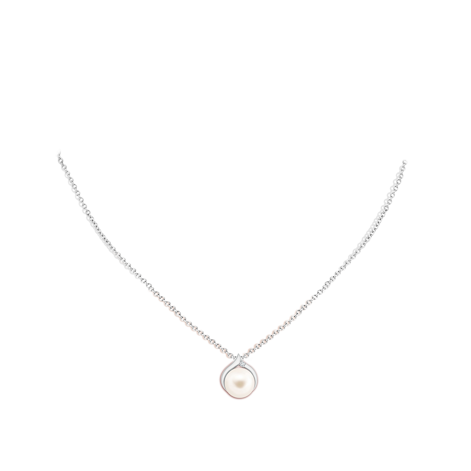 10mm AAA Freshwater Pearl Solitaire Pendant with Diamond in S999 Silver body-neck