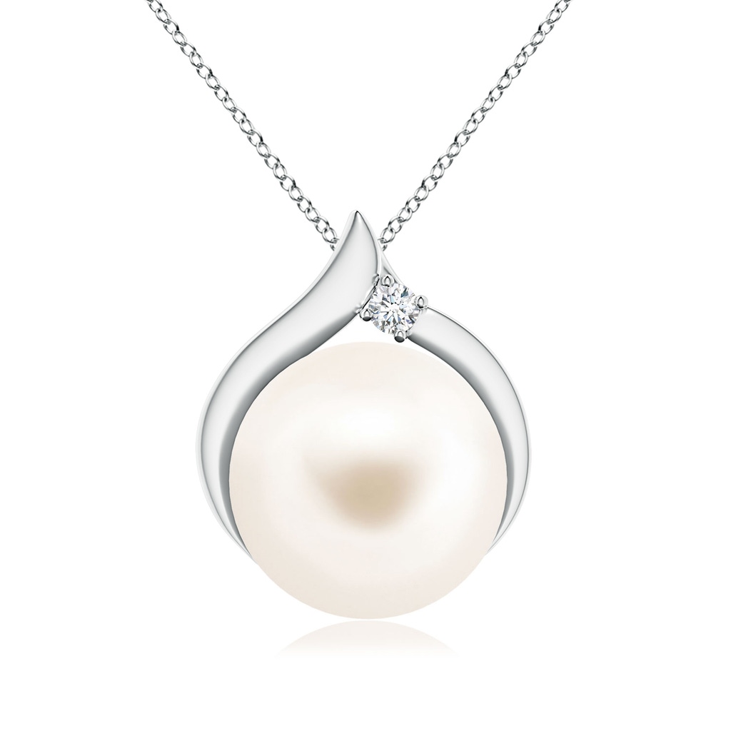 10mm AAA Freshwater Pearl Solitaire Pendant with Diamond in White Gold
