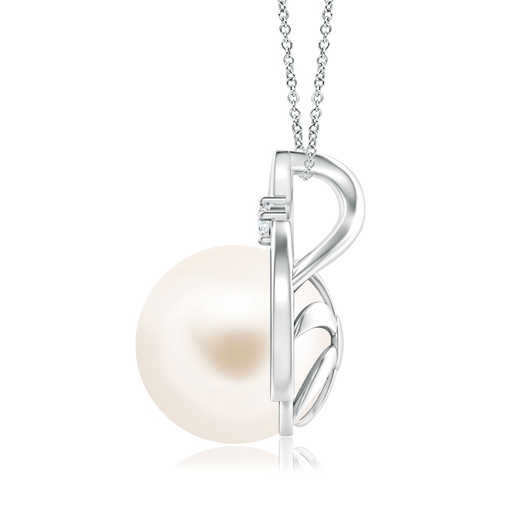 10mm AAA Freshwater Pearl Solitaire Pendant with Diamond in White Gold - side_1