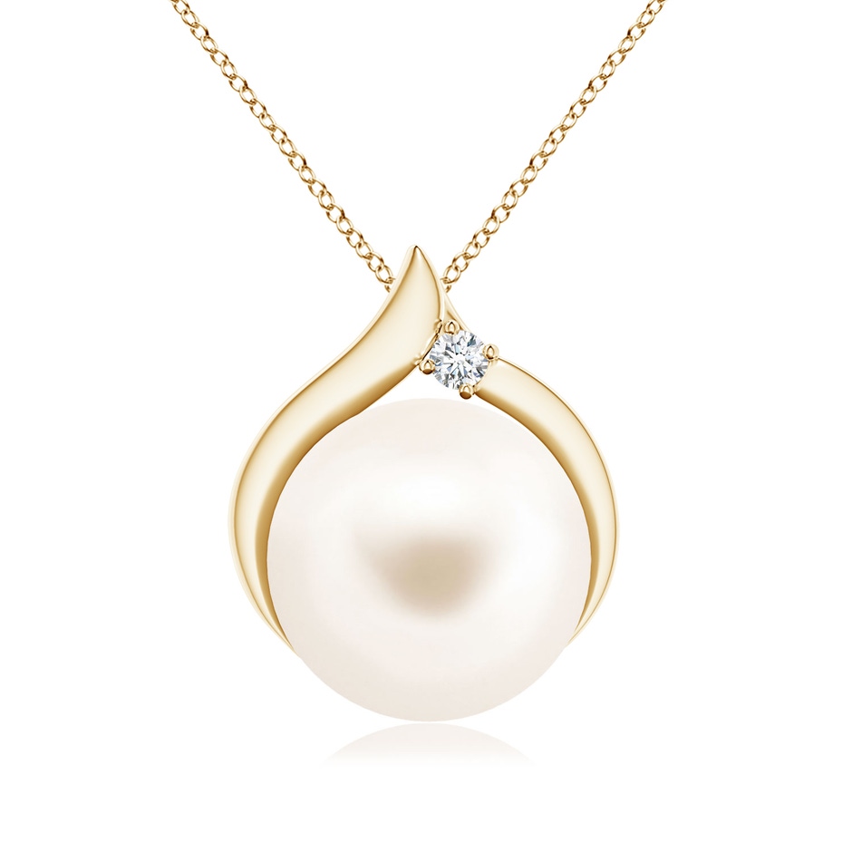 10mm AAA Freshwater Pearl Solitaire Pendant with Diamond in Yellow Gold 