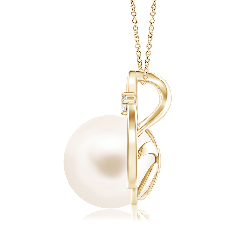 10mm AAA Freshwater Pearl Solitaire Pendant with Diamond in Yellow Gold - side_1