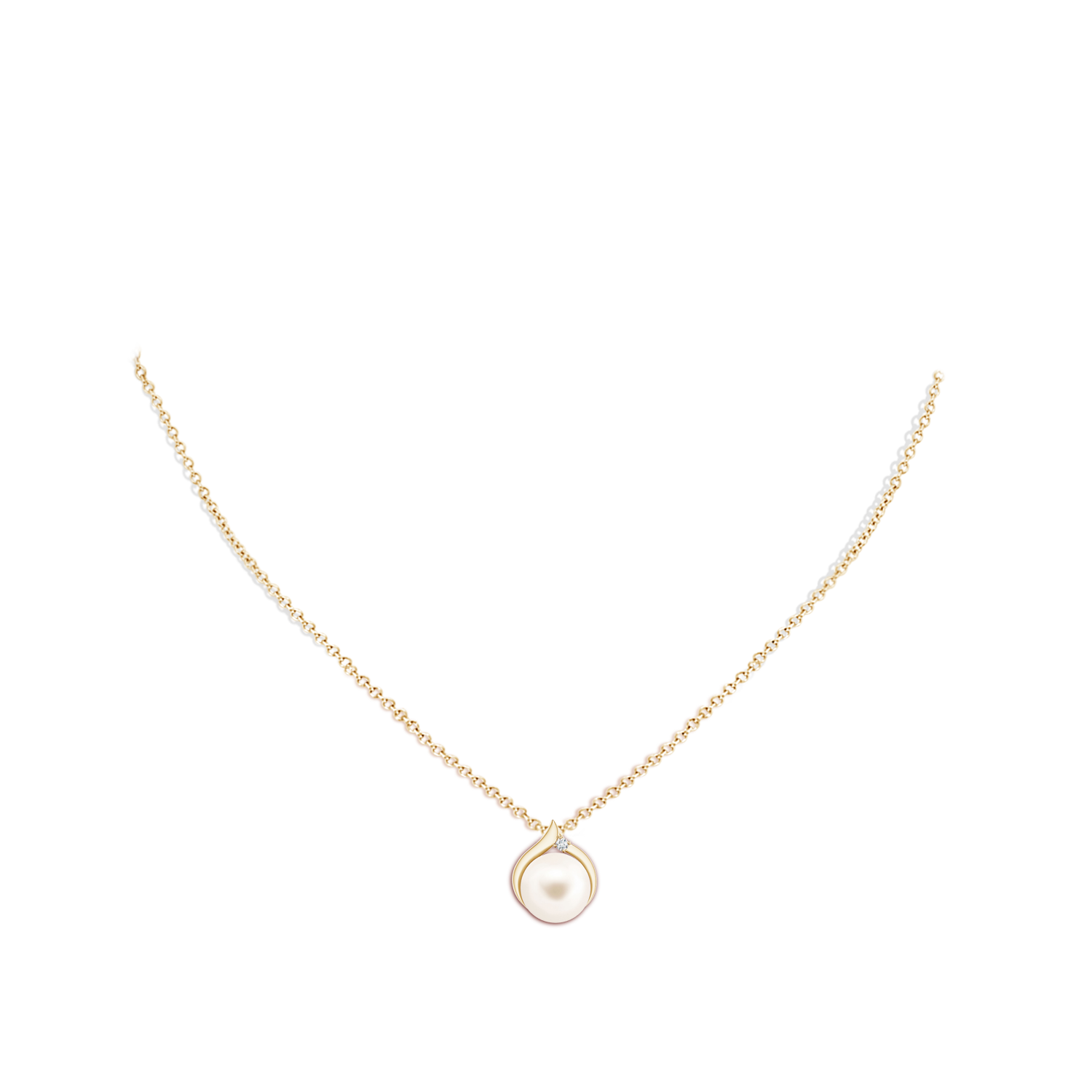 10mm AAA Freshwater Pearl Solitaire Pendant with Diamond in Yellow Gold - body_neck
