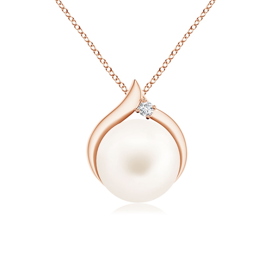 8mm AA Freshwater Pearl Solitaire Pendant with Diamond in 10K Rose Gold 