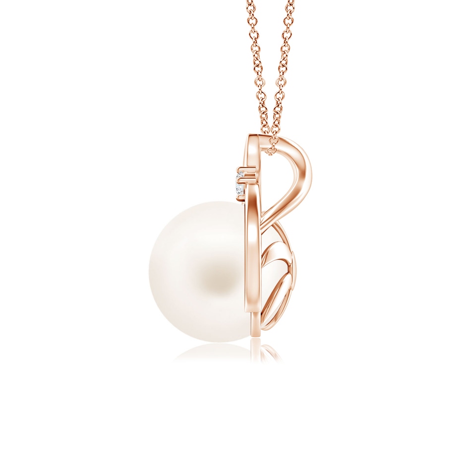 8mm AA Freshwater Pearl Solitaire Pendant with Diamond in 10K Rose Gold side-1