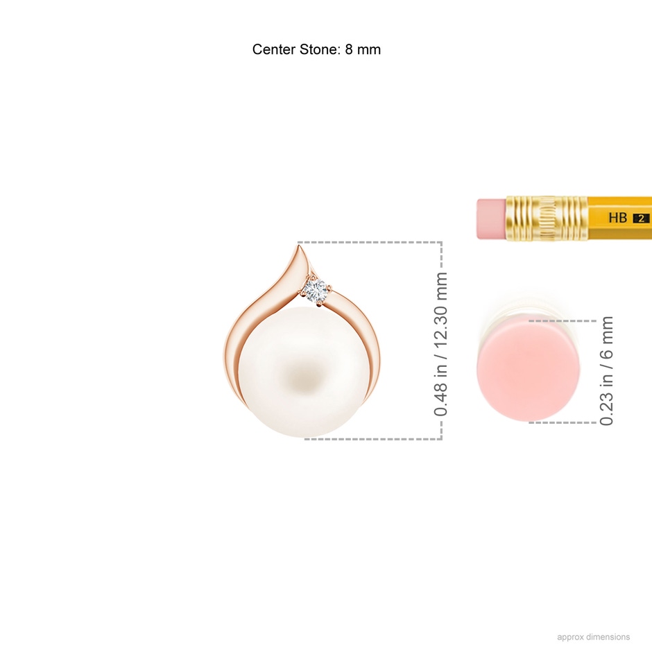 8mm AA Freshwater Pearl Solitaire Pendant with Diamond in 10K Rose Gold ruler