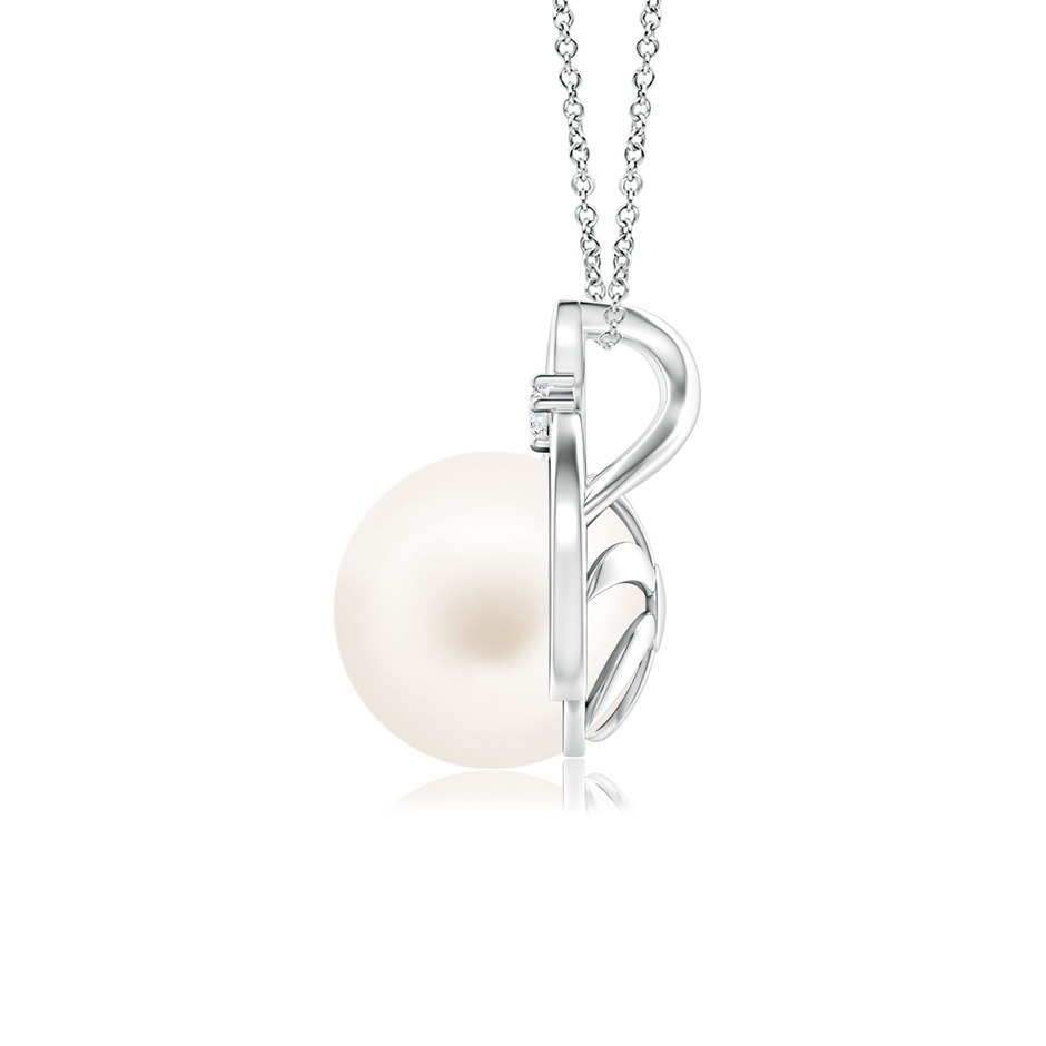 8mm AA Freshwater Pearl Solitaire Pendant with Diamond in S999 Silver side-1