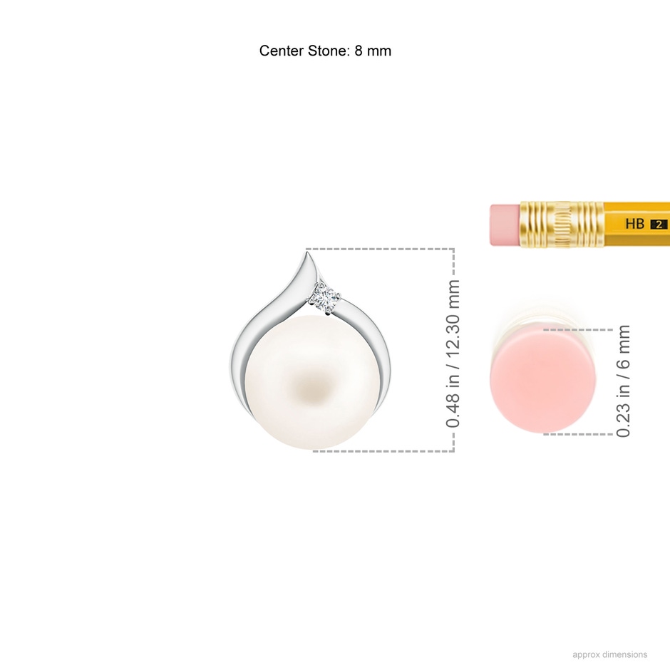 8mm AA Freshwater Pearl Solitaire Pendant with Diamond in S999 Silver ruler