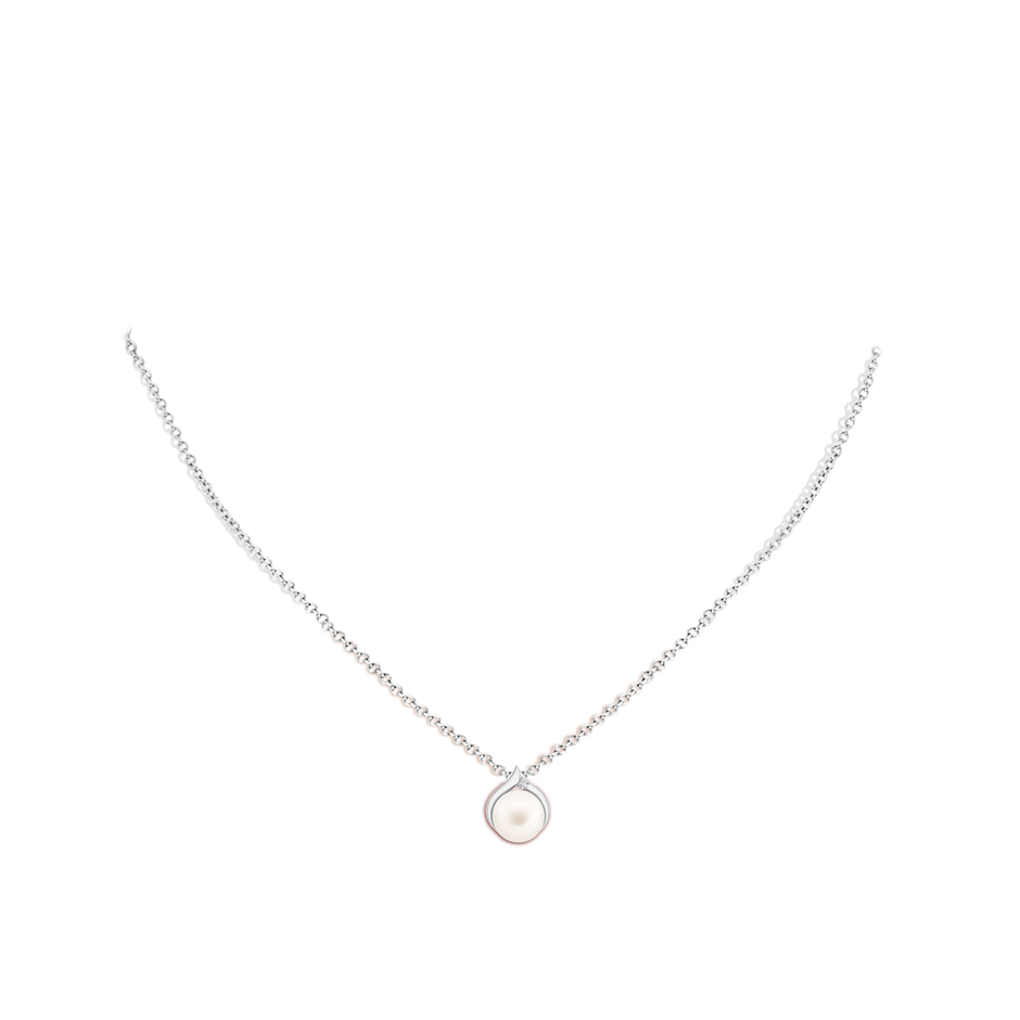 8mm AA Freshwater Pearl Solitaire Pendant with Diamond in S999 Silver body-neck