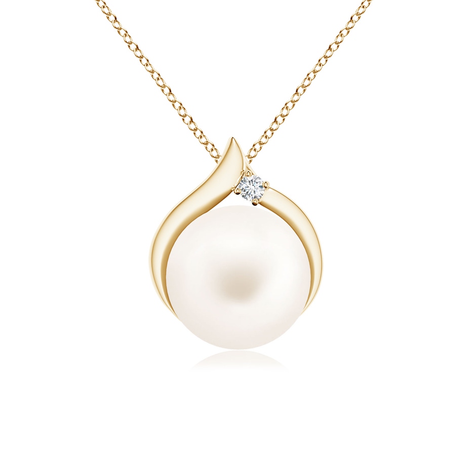 8mm AA Freshwater Pearl Solitaire Pendant with Diamond in Yellow Gold 