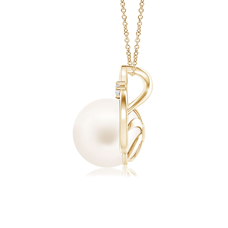 8mm AA Freshwater Pearl Solitaire Pendant with Diamond in Yellow Gold side-1